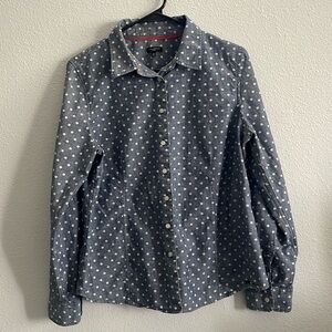 Talbots Chambray Petite Polka Dot Button up Shirt, Size 16p, Blue